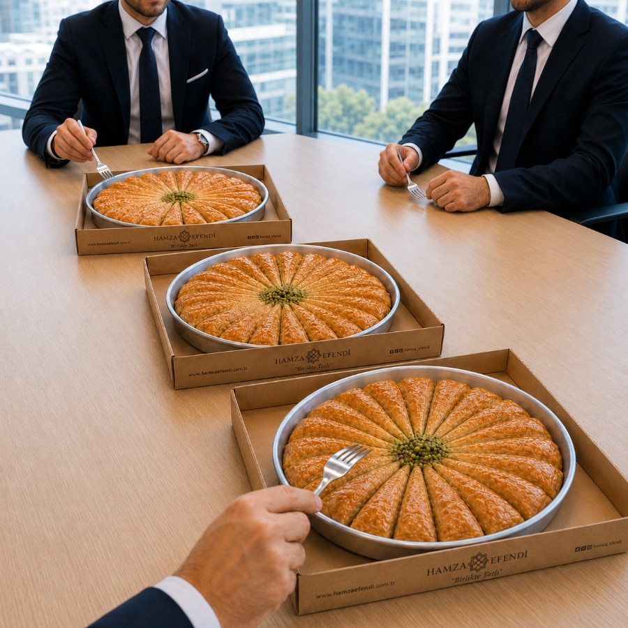Ofiste Hamza Efendi baklava ikramı